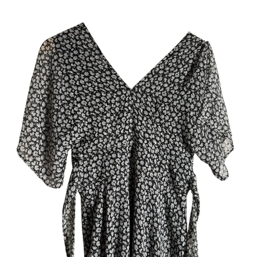 All Saints Ivy Gray Scatter Floral Print Belted Tie Waist A-Line Mini Dress Sz 2 - Picture 15 of 16